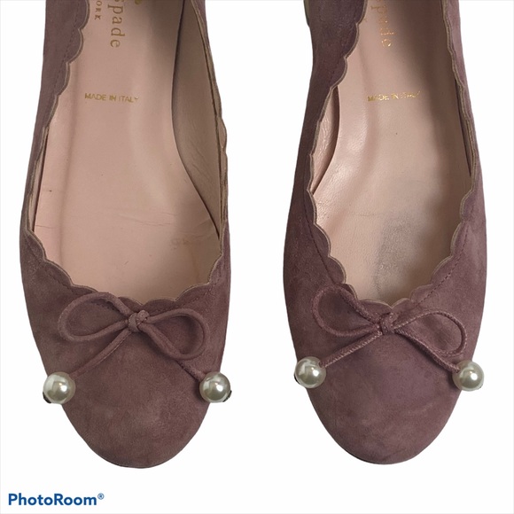 Kate Spade Murray Suede Scalloped Pearl Tie Flats - Picture 4 of 10